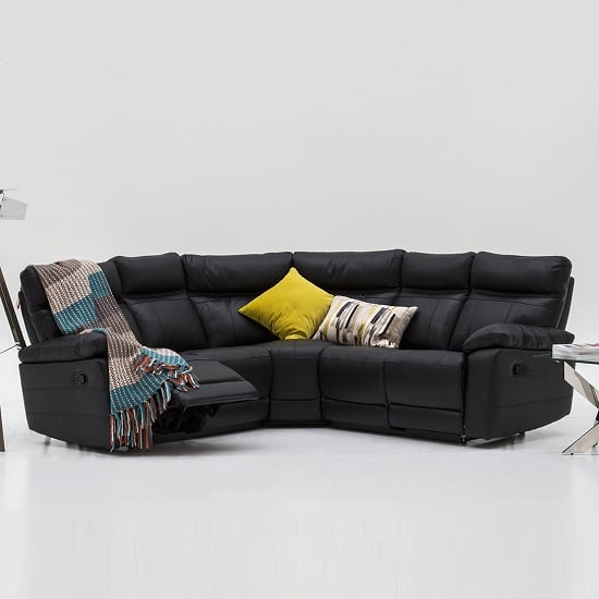 Marquess Recliner Corner Sofa In Black Faux Leather