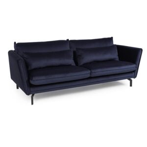 Edel Fabric 3 Seater Sofa With Black Metal Legs In Navy
