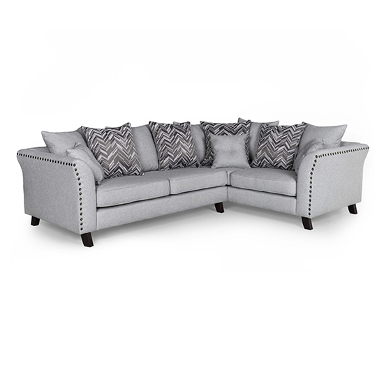 Lamya Fabric Corner Sofa In Grey With Black Wooden Legs