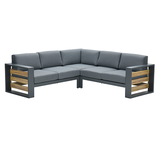 Saar Fabric Corner Sofa In Mystic Grey With Carbon Black Frame