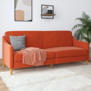 Jaspar Linen Fabric Sofa Bed With Wooden Legs In Orange