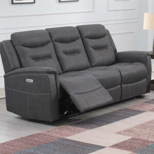 Hasselt Electric Fabric Recliner 3 Seater Sofa In Grey