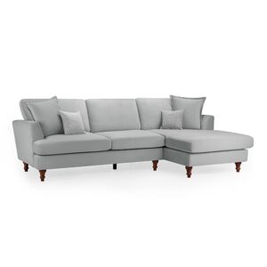 Beloit Fabric Right Hand Corner Sofa In Grey With Wooden Legs