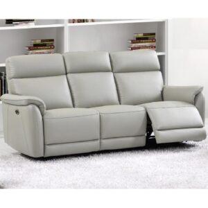 Canton Leather Electric Recliner 3 Seater Sofa In Light Grey