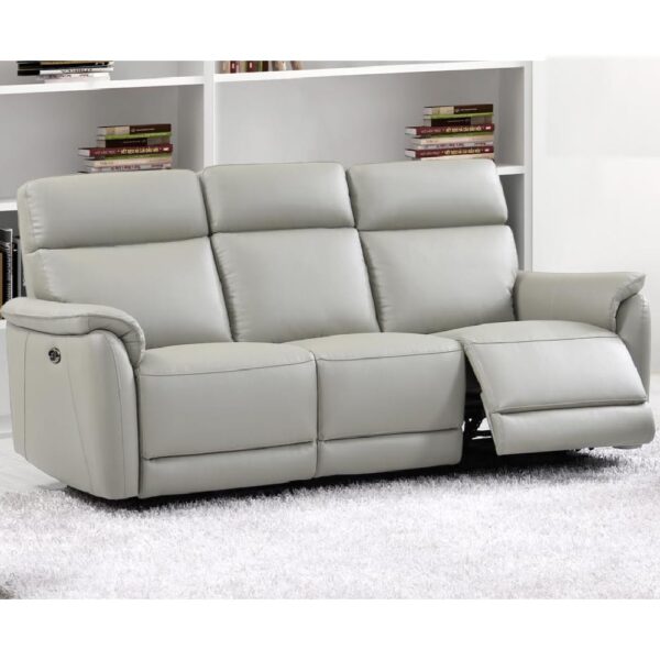 Canton Leather Electric Recliner 3 Seater Sofa In Light Grey