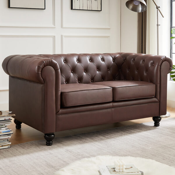 Hertford Chesterfield Faux Leather 2 Seater Sofa In Antique Brown