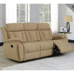 Killeen Fabric Recliner 3 Seater Sofa In Sand