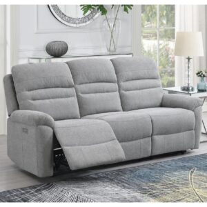 Brielle Fabric Electric Recliner 3 Seater Sofa In Grey