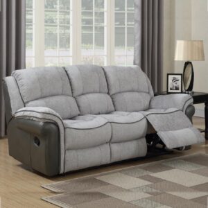 Claton Leather Fabric Recliner 3 Seater Sofa In Grey