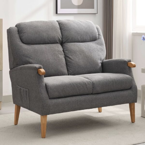 Laurel Fabric 2 Seater Sofa With Oak Legs In Grey