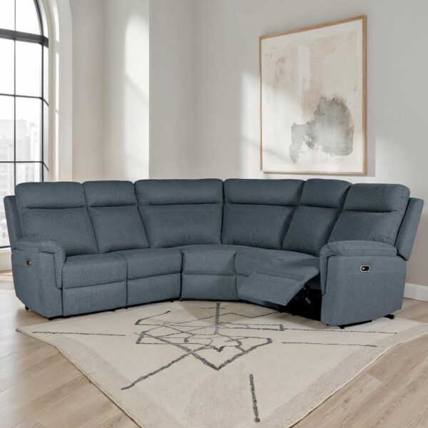 Baraboo Fabric Electric Recliner Corner Sofa In Azul