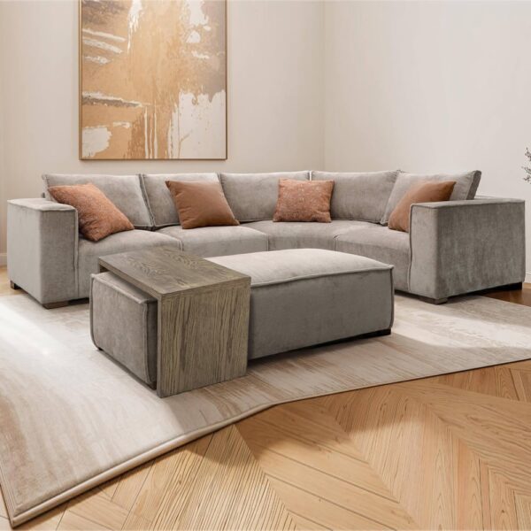 Batavia Fabric Corner Sofa With Coffee Table In Mink
