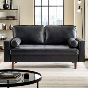 Hobbs Faux Leather 3 Seater Sofa With Bolsters – Black