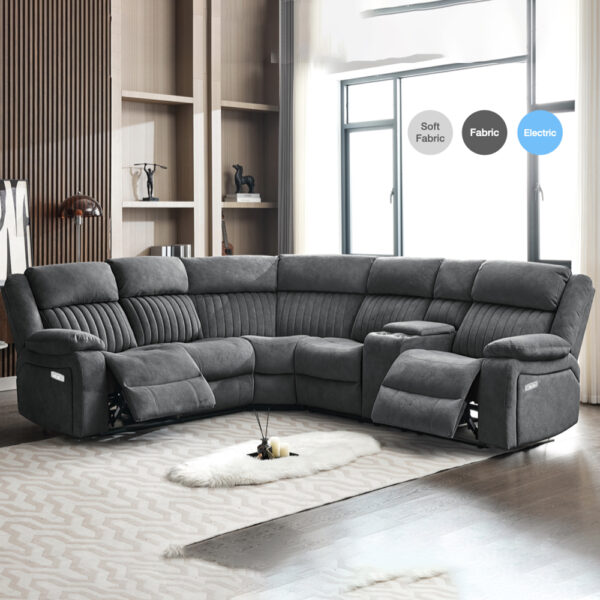 Martinez Fabric Electric Corner Sofa Suite - Slate Grey