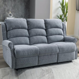 Warth Fabric Electric Recliner 3 Seater Sofa In Steel Blue