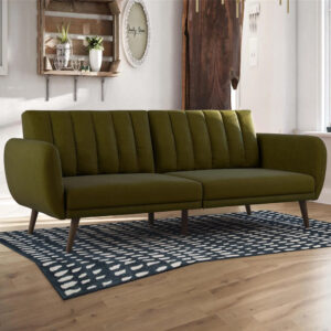 Brittan Fabric Sofa Bed With Wooden Legs In Green