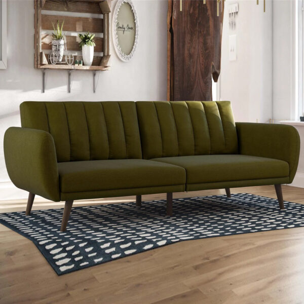 Brittan Fabric Sofa Bed With Wooden Legs In Green